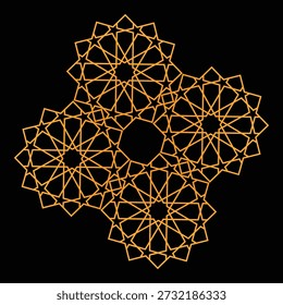 Orange geometric shapes forming a complex pattern on a black background