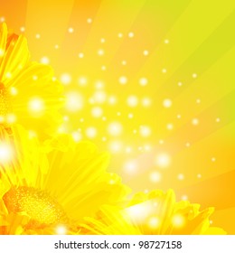 Orange Gerber With Sunburst And Blur, Vector Illustration