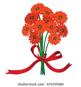 orange gerbera flower ribbon vector illustration