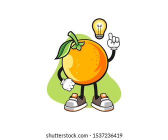 Orange get an idea cartoon. Mascot Character vector.