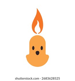 Vela en forma de fantasma naranja con llama de halloween espeluznante