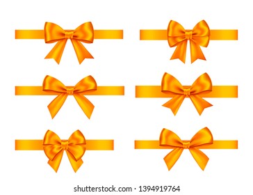 Orange  gift  bows set  isolated on white background. Christmas, New Year, birthday  decoration. Vector realistic decor element  for banner, greeting card, poster.