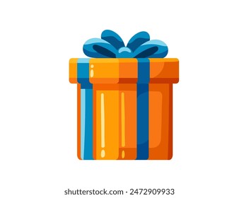 Orange gift box with blue ribbon vector illustration isolated on white background