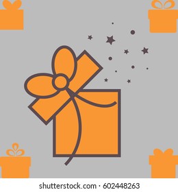 Orange Gift Box with a Bow or Present Vector Icon Isolated. Congratulation and Shopping Symbol
