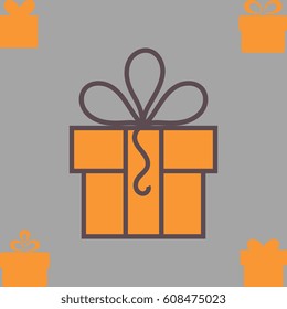Orange Gift Box with a Bow or Present Vector Icon Isolated. Congratulation and Shopping Symbol