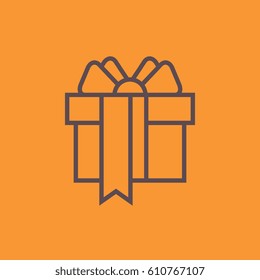 Orange Gift Box with a Bow or Present Vector Icon Isolated. Congratulation and Shopping Symbol