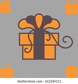 Orange Gift Box with a Bow or Present Vector Icon Isolated. Congratulation and Shopping Symbol