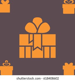 Orange Gift Box with a Bow or Present Vector Icon Isolated. Congratulation and Shopping Symbol