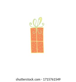Orange Gift box in cartoon style isolated on white background.Design elements, cartoon style.Cute illustration of gift box present, greeting, surprise. Print for gift card. Birthday card. 