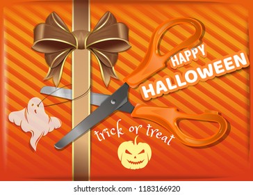 Orange gift box for Halloween. Halloween background design. Vector illustration