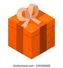 Orange gift box icon. Isometric of orange gift box vector icon for web design isolated on white background