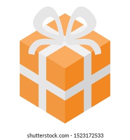 Orange gift box icon. Isometric of orange gift box vector icon for web design isolated on white background
