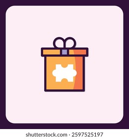 Orange Gift Box with Jigsaw Puzzle Piece Symbol Isolated on Background