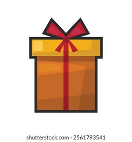 orange gift box with outline in flat vector design.