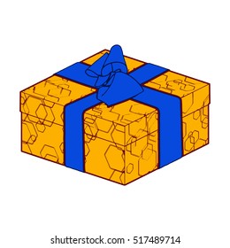 orange gift box present with blue bow and ribbon. EPS10 Vector illustration.