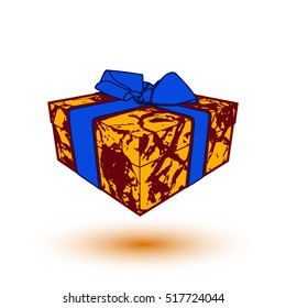 orange gift box present with blue bow and ribbon. EPS10 Vector illustration.