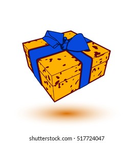 orange gift box present with blue bow and ribbon. EPS10 Vector illustration.