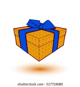 orange gift box present with blue bow and ribbon. EPS10 Vector illustration.
