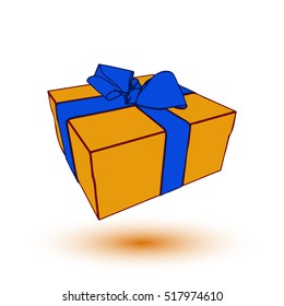 orange gift box present with blue bow and ribbon. EPS10 Vector illustration.