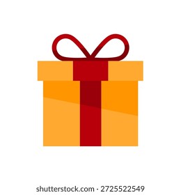 Caja de regalo naranja con la cinta roja, icono del Vector