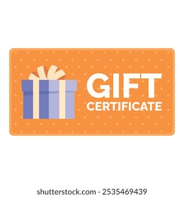 Orange gift certificate with a present and dots pattern is ideal for any special occasion