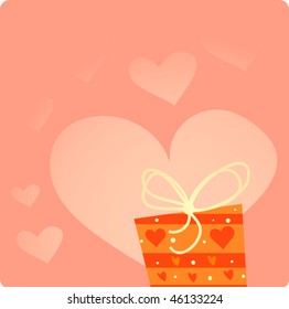 orange gift on a pink background with hearts
