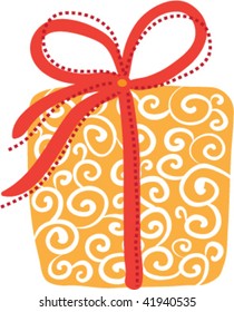 orange gift with red ribbon