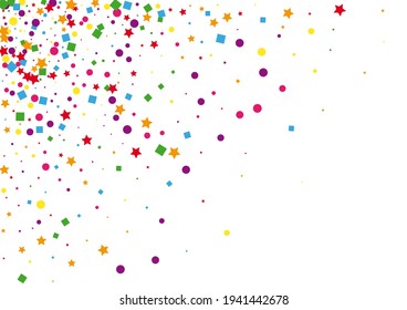 Decoración cuadrada de regalo naranja. Ilustración de Confetti Arcoiris. Fondo de la estrella amarilla.