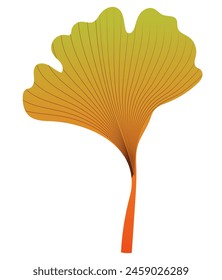 Hoja de ginkgo naranja con ramita en diseño plano. Herbario decorativo de follaje. Ilustración vectorial aislada.