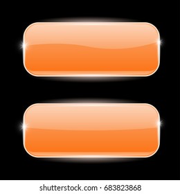 Orange glass buttons with reflection on black background. Vector 3d illustration