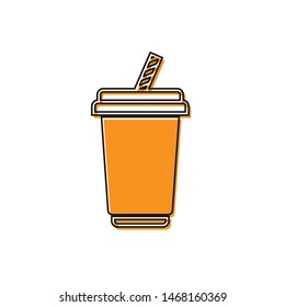 Orange Glass with water icon isolated on white background. Soda drink glass with drinking straw. Fresh cold beverage symbol. Vector Illustration