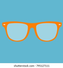 Orange glasses with diopters for good eyesight / Hipster fashion to wear a style on the nose / Illustration in vector