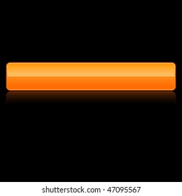 Orange glassy blank long button with reflection on black background