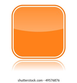 Orange glassy blank web button with reflection on white