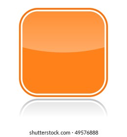 Orange glassy blank web button with reflection on white