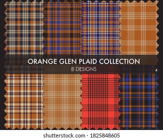 Orange Glen Plaid Tartan seamless pattern collection includes 8 designs for fashion textiles and graphics