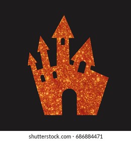 The orange glitter Halloween design element castle building 