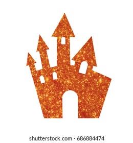 The orange glitter Halloween design element castle building 
