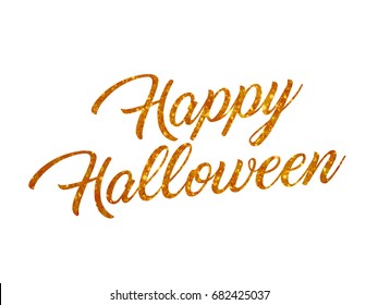 The orange glitter isolated hand writing word HAPPY HALLOWEEN on white background