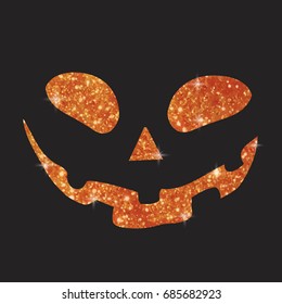 Orange glitter silhouette Halloween holiday design element pumpkin face flat icon