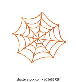 Orange glitter silhouette Halloween holiday design element spyder web flat icon