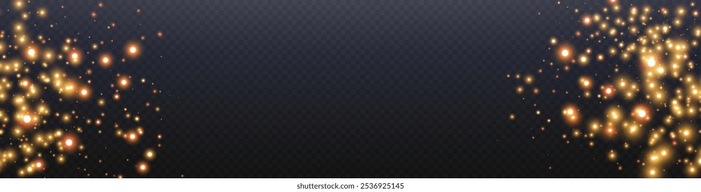 Orange glittering dots, particles, stars magic sparks. Dust cloud flare light effect. Orange luminous points with smoke. Vector particles on transparent background