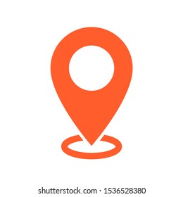 Orange global gps navigation locate icon. Map pin symbol. Location sign