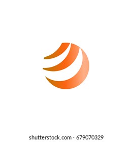 Orange global nature sun logo template, circular simple logotype, abstract circle company sign, stripped round shape. Swirl vector icon