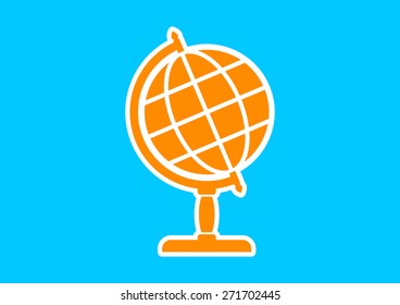 Orange globe icon on blue background