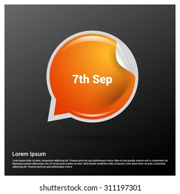 Orange Glossy 7th Sep Labor Day Speech Bubble. paper curl chat symbol. Vector illustration