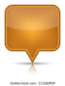 Orange glossy blank map pin icon web button. Rounded rectangle shape with black shadow and reflection on white background.