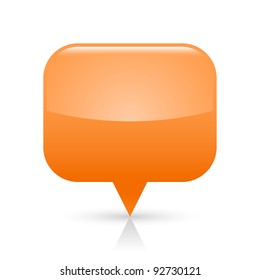 Orange glossy blank map pin icon web button. Rounded rectangle shape with gray shadow and reflection on white background. This vector illustration saved in 8 eps