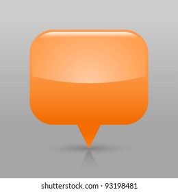 Orange glossy blank map pin icon. Rounded rectangle web button with shadow and reflection on light gray background. This vector illustration saved in 8 eps
