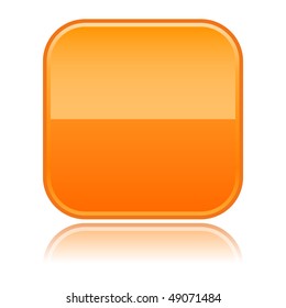 Orange glossy blank rounded squares buttons with reflection on white background